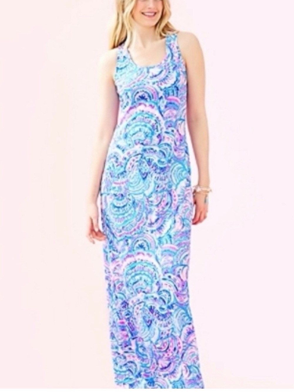 Lilly Pulitzer Treena Maxi Tank Purple Shell Dress Happy As A Clam Coastal Large